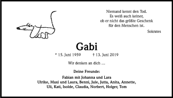 Anzeige von Gabi  von Kölner Stadt-Anzeiger / Kölnische Rundschau / Express