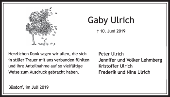 Anzeige von Gaby Ulrich von  Sonntags-Post 
