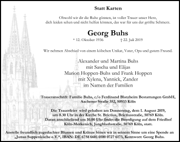 Anzeige von Georg Buhs von Kölner Stadt-Anzeiger / Kölnische Rundschau / Express