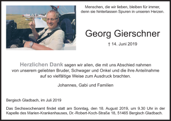 Anzeige von Georg Gierschner von Kölner Stadt-Anzeiger / Kölnische Rundschau / Express