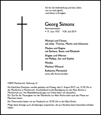 Anzeige von Georg Simons von Kölner Stadt-Anzeiger / Kölnische Rundschau / Express