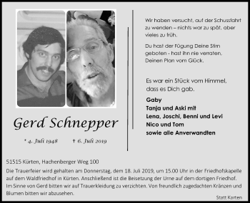 Anzeige von Gerd Schnepper von Kölner Stadt-Anzeiger / Kölnische Rundschau / Express