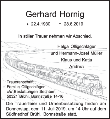 Anzeige von Gerhard Hornig von  Schlossbote/Werbekurier 