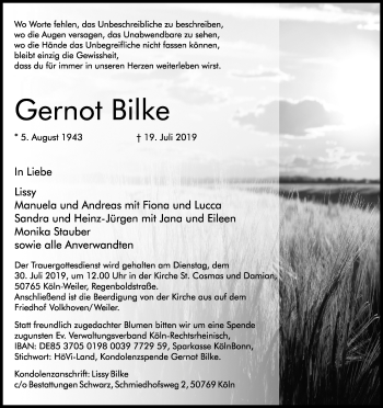 Anzeige von Gernot Bilke von Kölner Stadt-Anzeiger / Kölnische Rundschau / Express