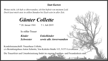 Anzeige von Günter Collette von Kölner Stadt-Anzeiger / Kölnische Rundschau / Express
