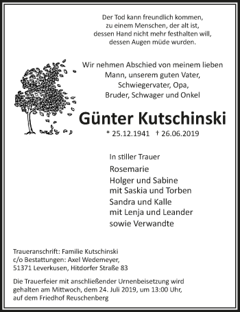 Anzeige von Günter Kutschinski von  Lokale Informationen 