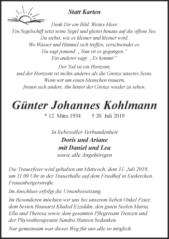 Anzeige von Günter Johannes Kohlmann von  Blickpunkt Euskirchen 