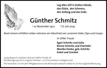 Anzeige von Günther Schmitz von Kölner Stadt-Anzeiger / Kölnische Rundschau / Express