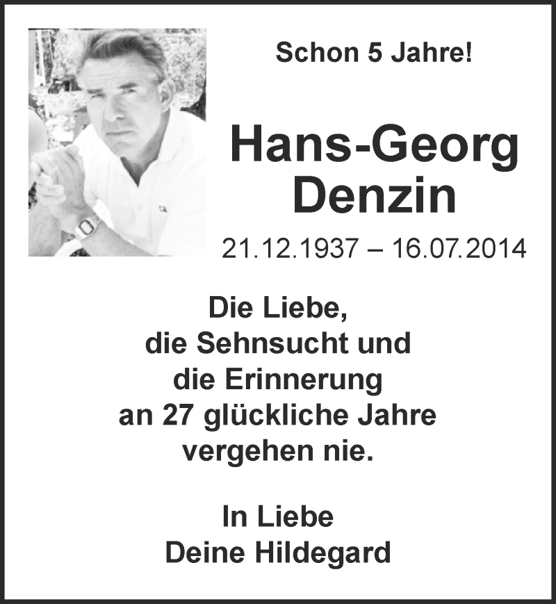  Traueranzeige für Hans-Georg Denzin vom 13.07.2019 aus  Blickpunkt Euskirchen 