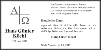 Anzeige von Hans Günter Köchl von  Anzeigen Echo 