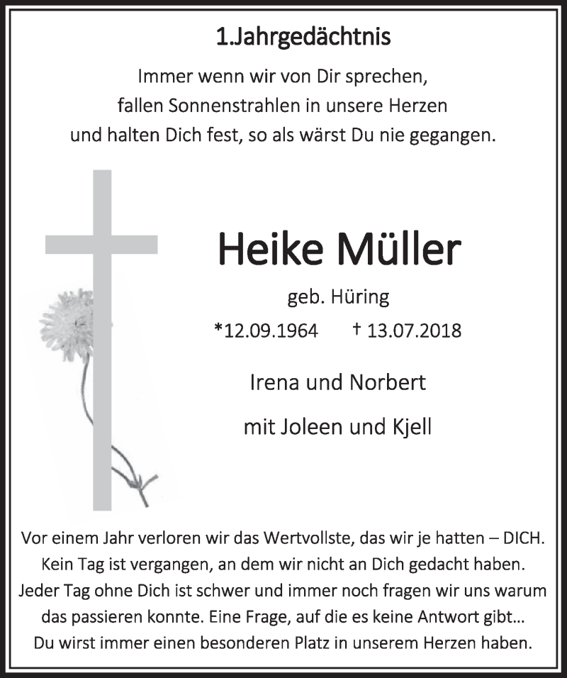  Traueranzeige für Heike Müller vom 13.07.2019 aus  Sonntags-Post 