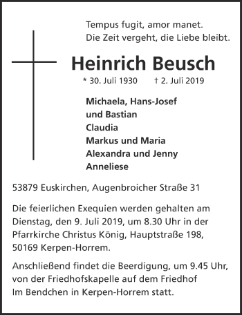 Anzeige von Heinrich Beusch von  Sonntags-Post 