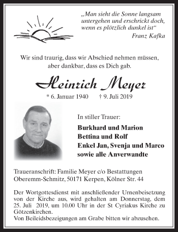 Anzeige von Heinrich Meyer von  Werbepost 