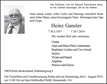 Anzeige von Heinz Gansler von  Schlossbote/Werbekurier 