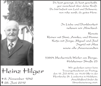 Anzeige von Heinz Hilger von  Blickpunkt Euskirchen 