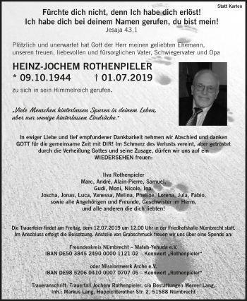 Anzeige von Heinz-Jochem Rothenspieler von  Lokalanzeiger 