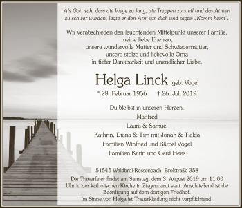 Anzeige von Helga Linck von  Lokalanzeiger 