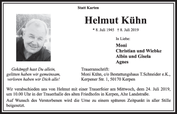 Anzeige von Helmut Kühn von  Sonntags-Post 
