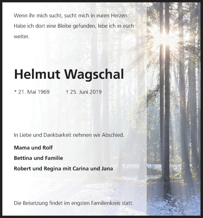  Traueranzeige für Helmut Wagschal vom 06.07.2019 aus Kölner Stadt-Anzeiger / Kölnische Rundschau / Express