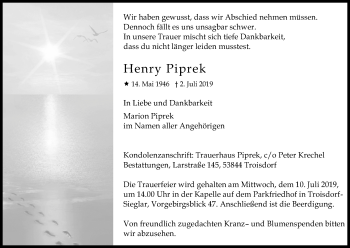 Anzeige von Henry Piprek von Kölner Stadt-Anzeiger / Kölnische Rundschau / Express