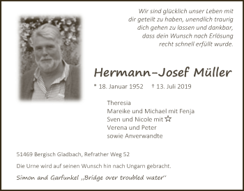 Anzeige von Herann-Josef Müller von  Bergisches Handelsblatt 