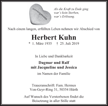 Anzeige von Herbert Kuhn von  Wochenende 
