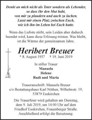 Anzeige von Heribert Breuer von  Blickpunkt Euskirchen 