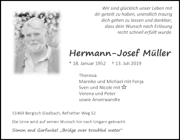 Anzeige von Hermann-Josef Müller von Kölner Stadt-Anzeiger / Kölnische Rundschau / Express