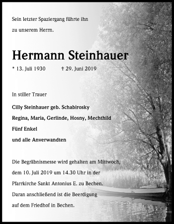 Anzeige von Hermann Steinhauer von Kölner Stadt-Anzeiger / Kölnische Rundschau / Express