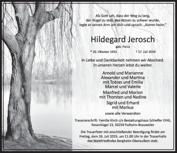 Anzeige von Hildegard Jerosch von  Sonntags-Post 
