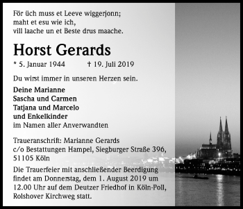 Anzeige von Horst Gerards von Kölner Stadt-Anzeiger / Kölnische Rundschau / Express