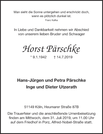 Anzeige von Horst Pärschke von  Kölner Wochenspiegel 