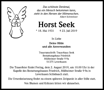 Anzeige von Horst Seek von Kölner Stadt-Anzeiger / Kölnische Rundschau / Express