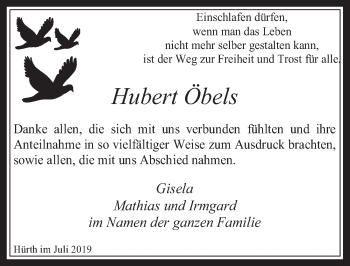 Anzeige von Hubert Öbels von  Wochenende 