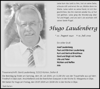 Anzeige von Hugo Laudenberg von Kölner Stadt-Anzeiger / Kölnische Rundschau / Express