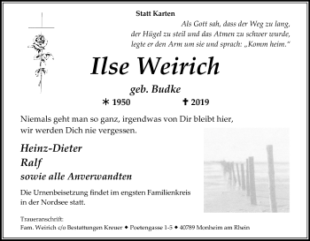 Anzeige von Ilse Weirich von Kölner Stadt-Anzeiger / Kölnische Rundschau / Express