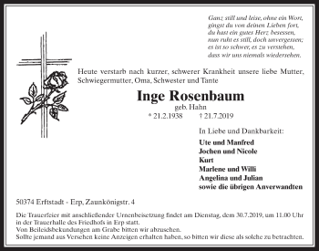 Anzeige von Inge Rosenbaum von  Werbepost 