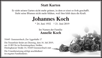 Anzeige von Johannes Koch von  Anzeigen Echo 