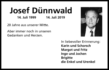 Anzeige von Josef Dünnwald von Kölner Stadt-Anzeiger / Kölnische Rundschau / Express