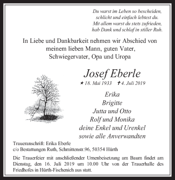 Anzeige von Josef Eberle von  Wochenende 