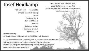 Anzeige von Josef Heidkamp von  Bergisches Handelsblatt 