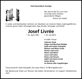 Anzeige von Josef Livrée von Kölner Stadt-Anzeiger / Kölnische Rundschau / Express