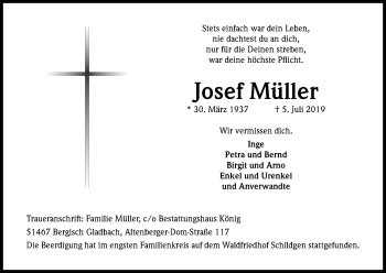 Anzeige von Josef Müller von Kölner Stadt-Anzeiger / Kölnische Rundschau / Express