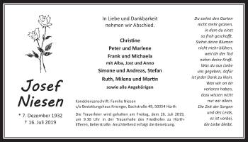 Anzeige von Josef Niesen von  Wochenende 