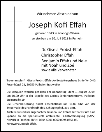 Anzeige von Joseph Kofi Effah von Kölner Stadt-Anzeiger / Kölnische Rundschau / Express