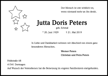 Anzeige von Jutta Doris Peters von Kölner Stadt-Anzeiger / Kölnische Rundschau / Express