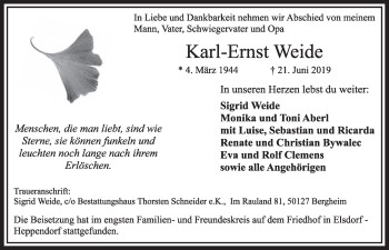 Anzeige von Karl-Ernst Weide von  Sonntags-Post 