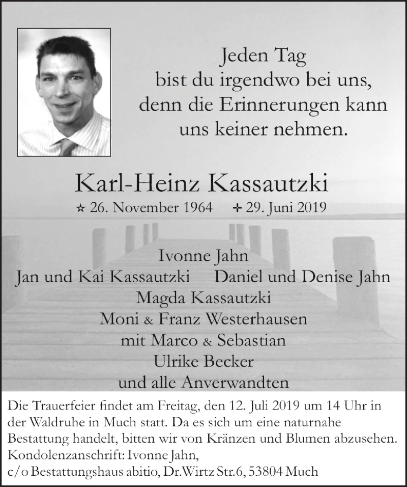  Traueranzeige für Karl-Heinz Kassautzki vom 06.07.2019 aus  Rhein-Sieg-Wochenende 