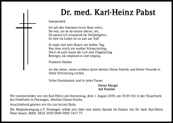 Anzeige von Karl-Heinz Pabst von Kölner Stadt-Anzeiger / Kölnische Rundschau / Express
