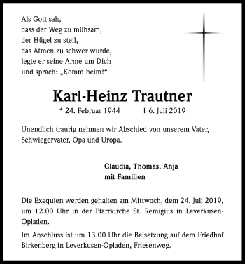 Anzeige von Karl-Heinz Trautner von Kölner Stadt-Anzeiger / Kölnische Rundschau / Express